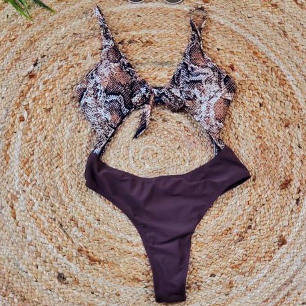 SEXY BROWN SNAKE PRINT SWIMWEAR